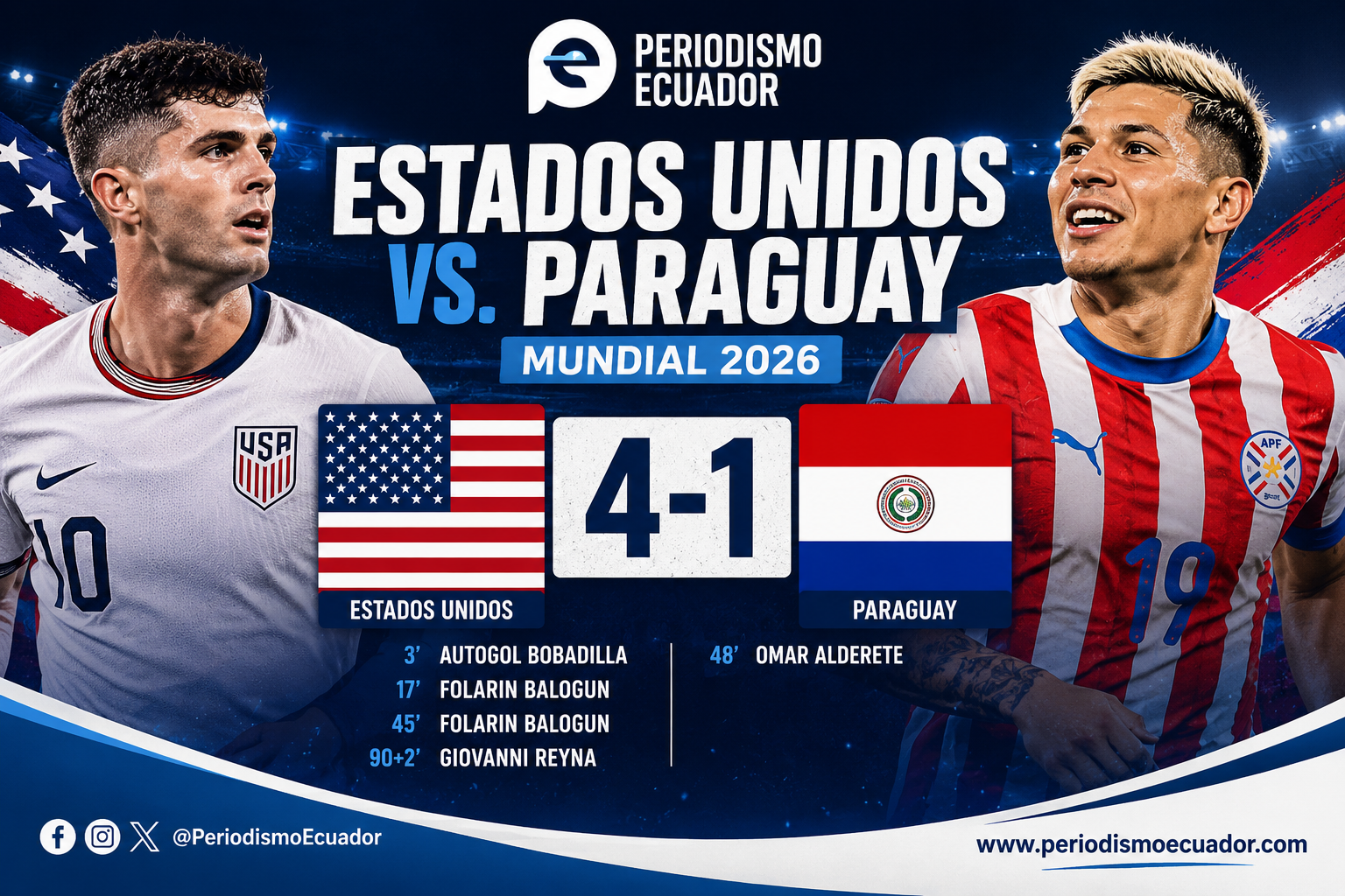 Estados Unidos aplasta a Paraguay y firma el debut más contundente del Mundial 2026