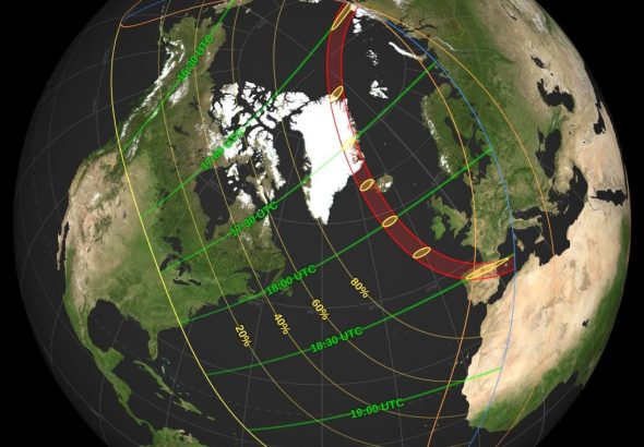 Mapa de visibilidad del eclipse solar total del 12 de agosto de 2026