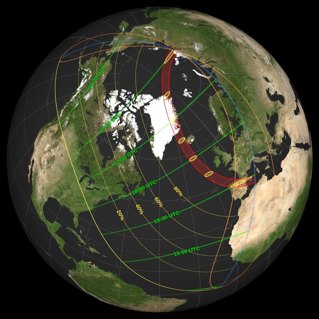 Mapa de visibilidad del eclipse solar total del 12 de agosto de 2026