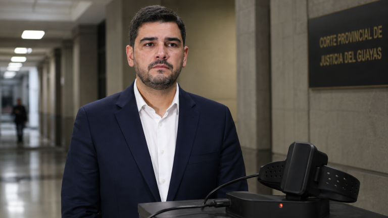 Aquiles Álvarez y un grillete electrónico conectado para cargar