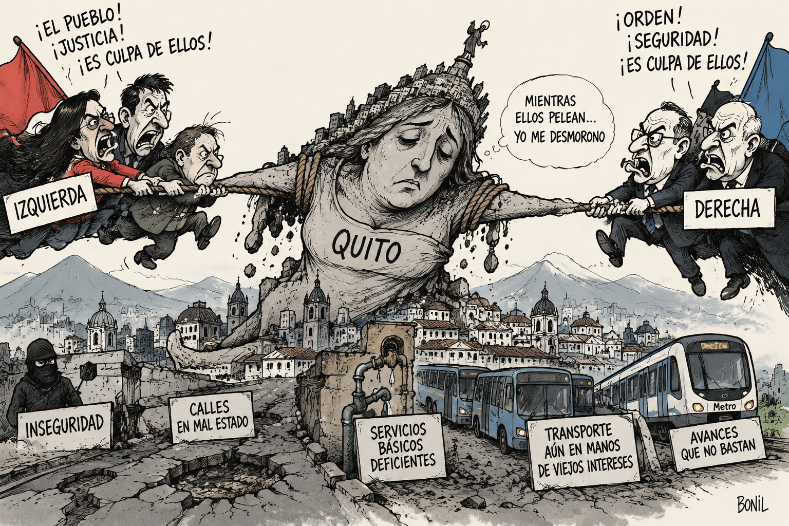 caricatura quito y sus peleas políticas