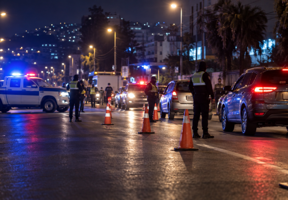 Operativo nocturno de seguridad y control vehicular durante un toque de queda