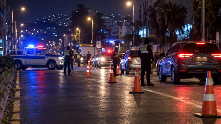 Operativo nocturno de seguridad y control vehicular durante un toque de queda