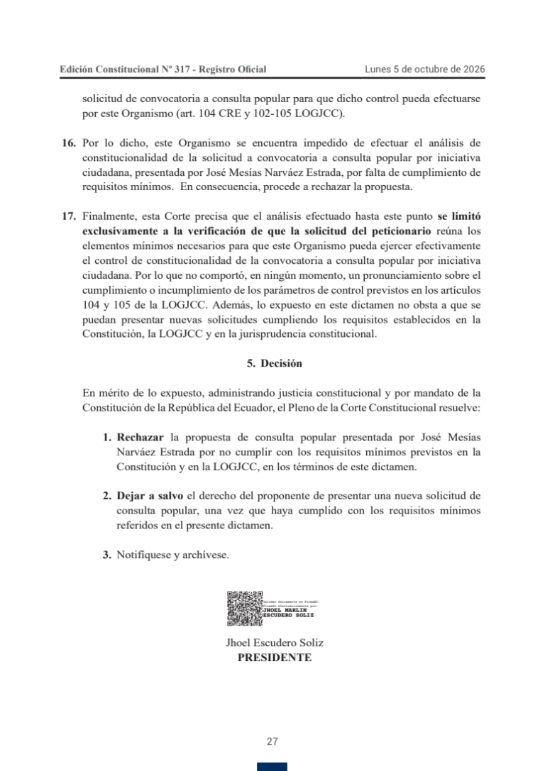 Decisión de la Corte Constitucional sobre la propuesta de consulta minera de Gonzanamá