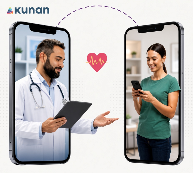 Ilustración de una consulta de telemedicina en la plataforma Kunan